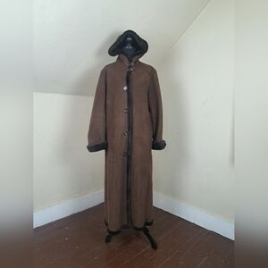 Gallery Womens Faux Fur Long Coat Brown Size M Vintage